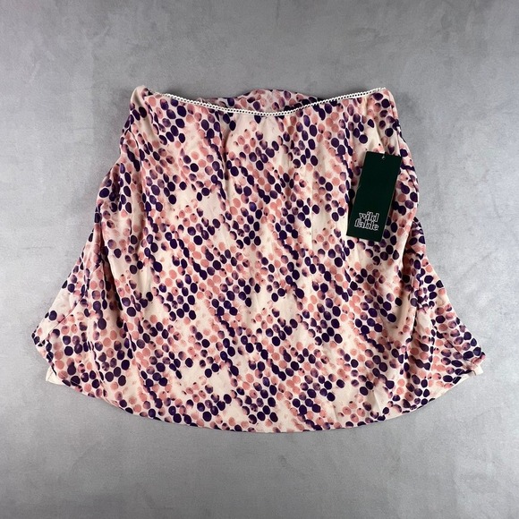 wild fable Dresses & Skirts - Wild Fable Purple Pink Polka Dot Mini Skirt XS Cream Crochet Trim NWT